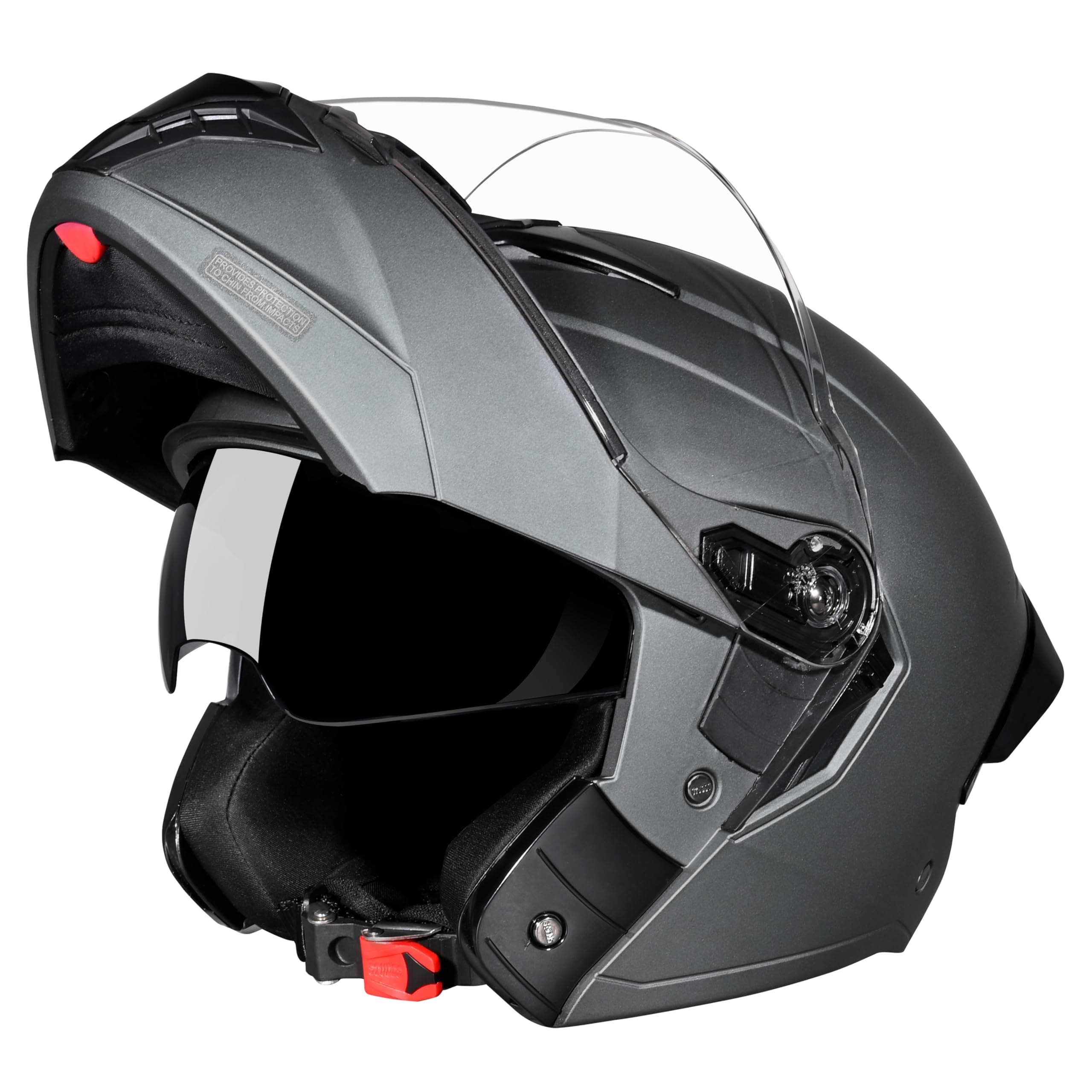 STUDDS Trooper ISI and DOT Certified Matt Finish Flip-up Full Face Helmet for Men and Women with Inner Sun Visor (Matt Gun Grey M)