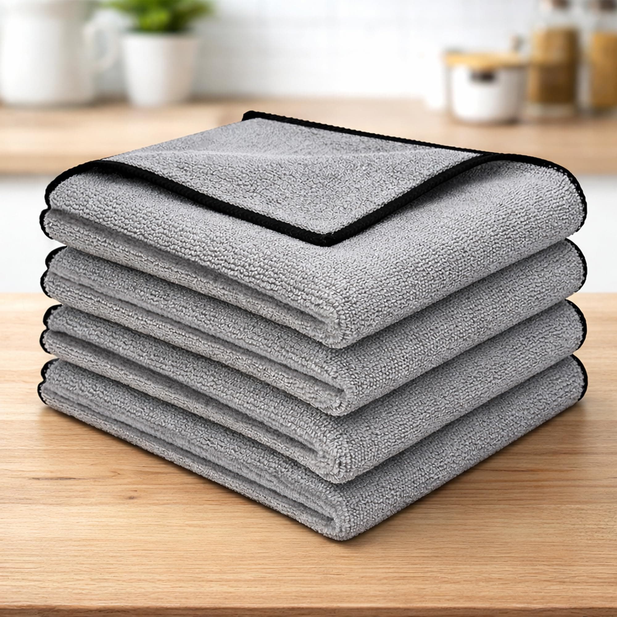 Cutting EDGE 300 GSM Microfiber Car & Bike Cleaning Cloth Set of 4, Thick Soft, Lint-Free Scratch-Free, Super Absorbent, Reusable Cleaning Cloth for Drying & Polishing (40x30 cm, Grey)