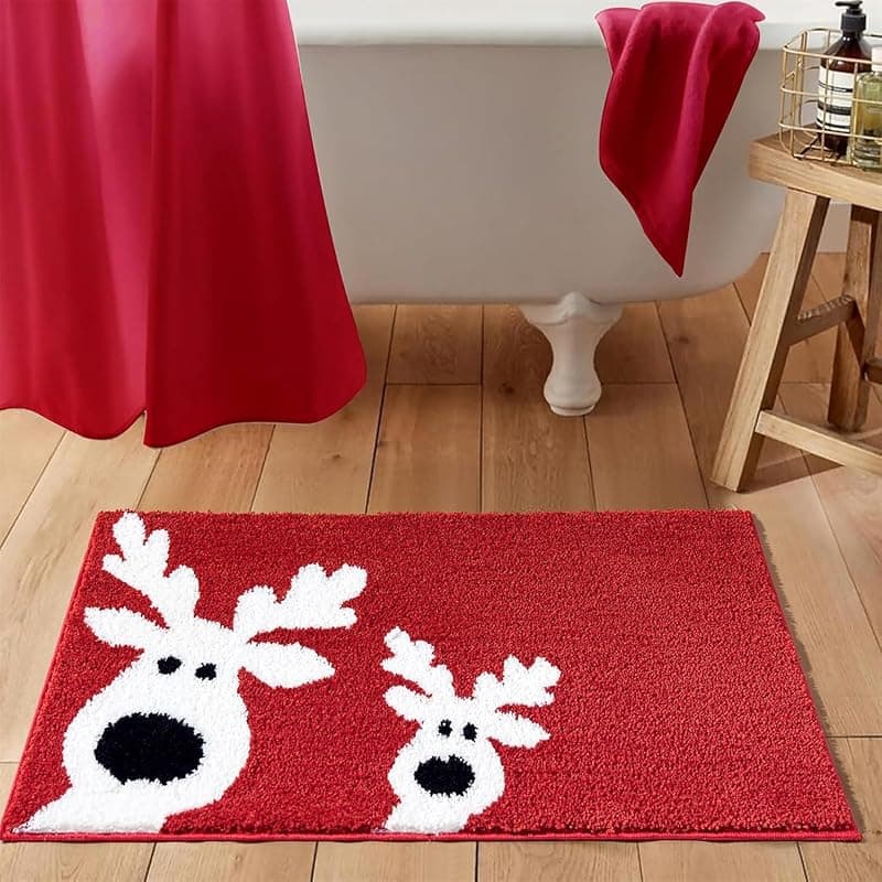 AAZEEM Mat Rugs Non-Slip Abstract Bath Rugs Cute Mat Washable for Tube |Rectangular Door Mat for Home |for Christmas Festive |Easy Clean Indoor and Outdoor Floor |Red|