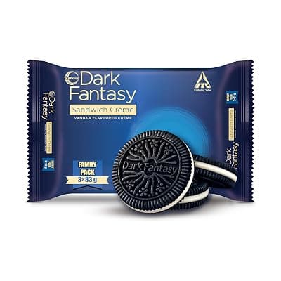 Sunfeast Dark Fantasy Vanilla Crème, 249g, Dark Crunchy Biscuit with Smooth Vanilla Crème