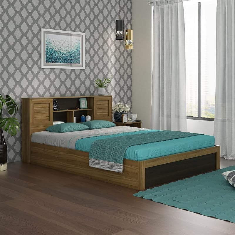 Home Centre Helios Vincent King Bed with Headboard and Box Storage - Brown