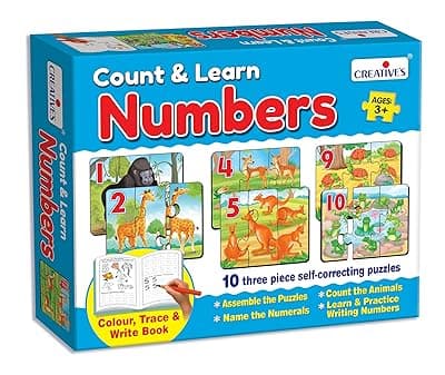 Creatives Count & Learn Numbers | Educational Puzzles Game for Kids | 10 Self-Correcting Puzzles with Colour, Trace & Write Book | Learn Counting, Numerals & Writing Numbers | Ages 3+