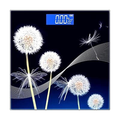 ANT Flora Dandelion Personal Digital Bathroom weighing scale for Human body Weight measurement with Wide LCD Display Thick Tampered Glass for Home &amp; Gym with 30 Months Warranty - Black