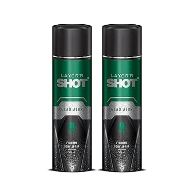 Layer'r Shot Gladiator Aerosol Perfume - 2 x 120ml Each | Long Lasting Premium Fragrance With Smokey Leather Body Spray | Luxurious Exotic Scent For Daily Use | Gift For Men