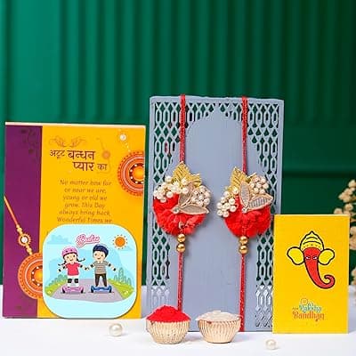 CraftVatika Magnet with Rakhi Gift Combo for Brother, Rakhi Set of 2 for Bhaiya Boy Men, Rakhi with Magnet, Couple Rakhi for Bhai, Fridge Magnet for Door Decor