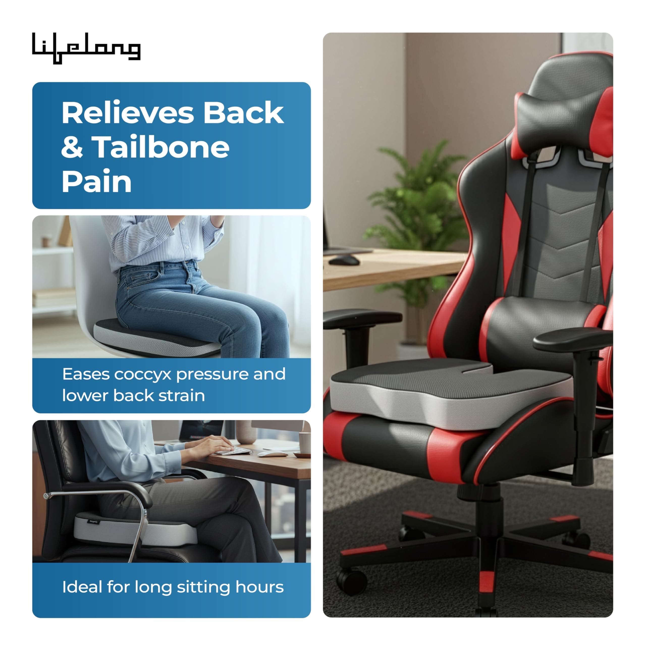 Lifelong Coccyx Cushion | Donut Pillow for Tailbone Pain | Coccyx Cushion for Tailbone Pain | Multipurpose Tailbone Pain Relief Cushion for Sitting | Coccyx Pillow Seat Cushion (LLCC12)