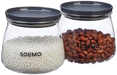 Amazon Brand - Solimo Plastic Storage Jar and Container Set I Air Tight &amp; BPA Free Containers For Kitchen Storage Set I Grocery Kitchen Container Set I Multipurpose Jar, 800 Ml Each, Set 2, Grey