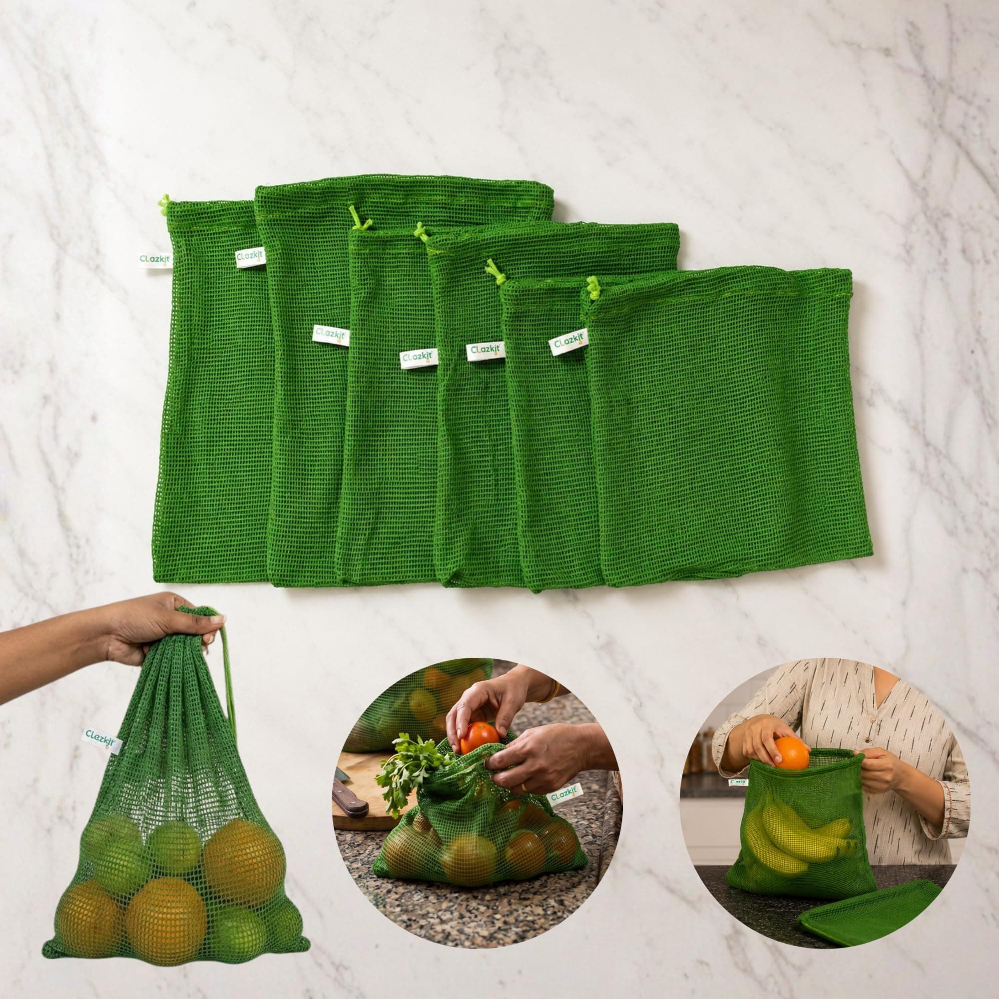 Clazkit Cotton Fridge Bags (Set of 6) – Reusable Vegetable Storage Bags | Breathable Eco-Friendly Cloth Bags for Fruits, Greens & Refrigerator Storage