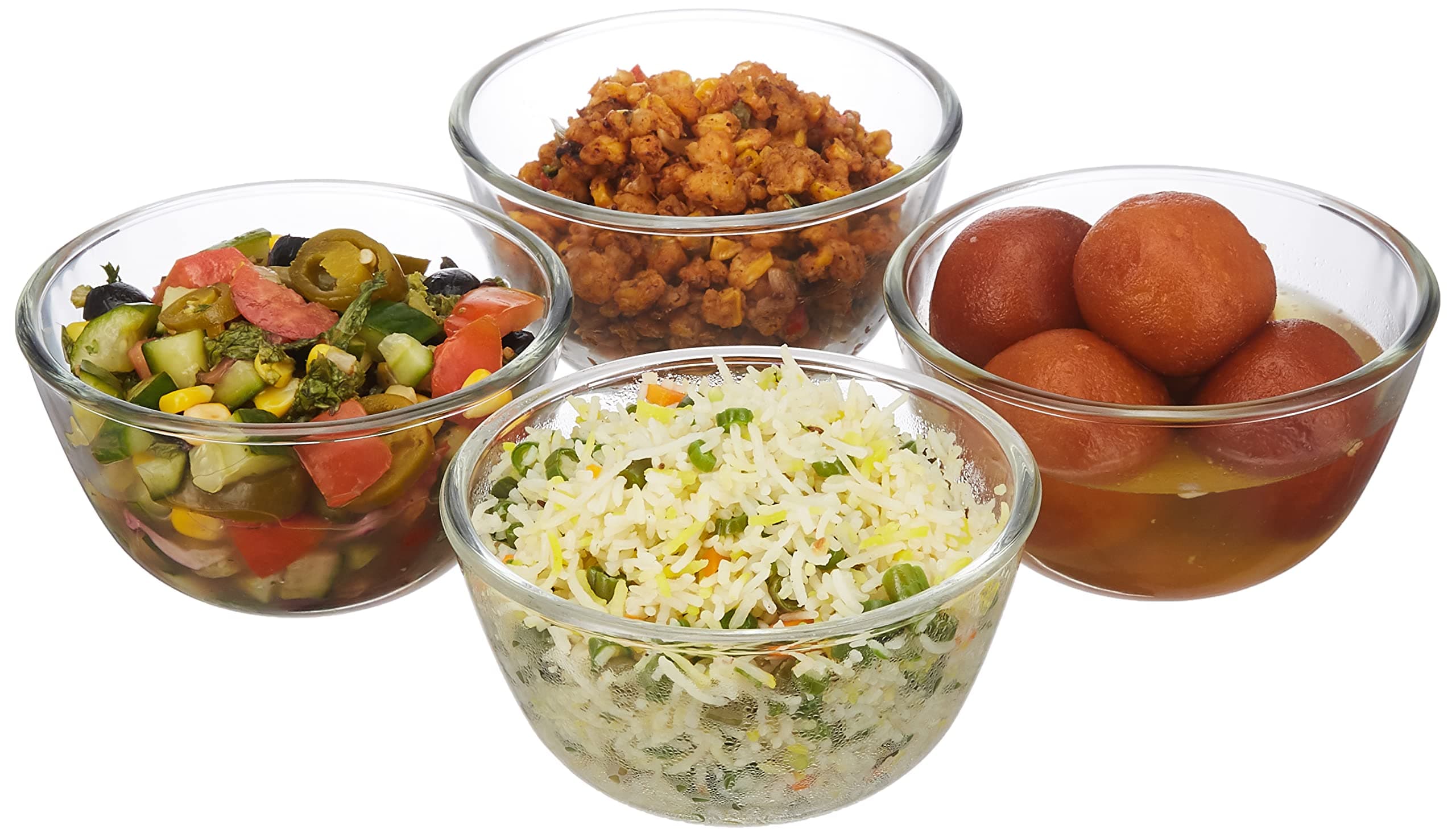 Amazon Brand - Solimo Borosilicate Round Glass/Mixing Bowl (Set Of 4 - 550 Ml), Transparent