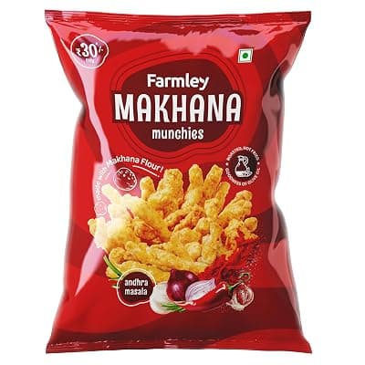 Farmley Roasted and Flavoured Makhana | Andhra Masala Munchies Made With Makhanas Healthy Snacks | Namkeen Snacks &amp; Puffed Snacks | Roasted in Olive Oi - 33 g