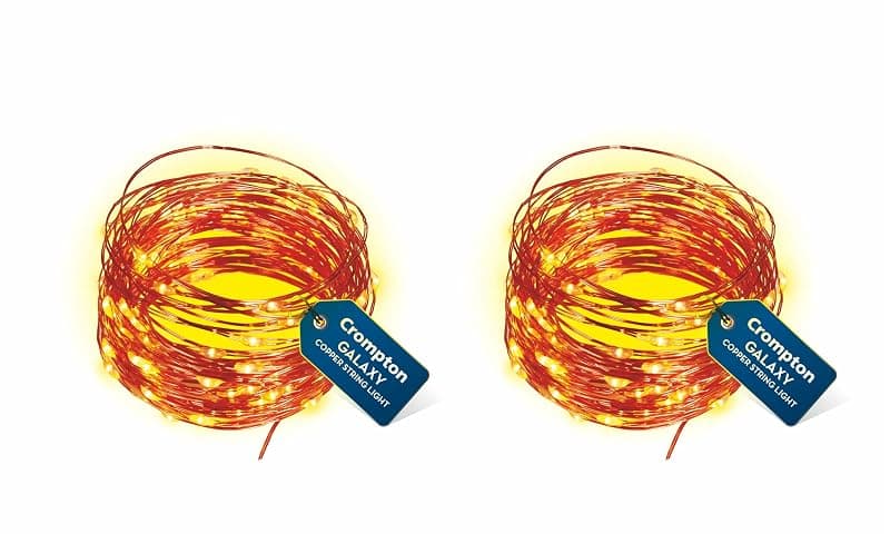 Crompton Galaxy Decoration Copper USB Powered String Fairy Lights with 100 Led Light (10 Meters, Warm White, Pack of 2)