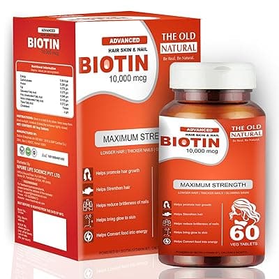Biotin Tablets for Hair Growth | High-Potency Biotin 10000 mcg Supplement for Stronger Hair, Glowing Skin &amp; Healthy Nails | For Women &amp; Men | 60 Veg Tablets