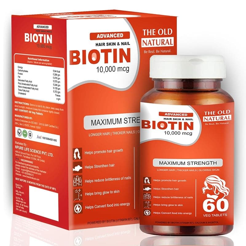 Biotin Tablets for Hair Growth | High-Potency Biotin 10000 mcg Supplement for Stronger Hair, Glowing Skin &amp; Healthy Nails | For Women &amp; Men | 60 Veg Tablets