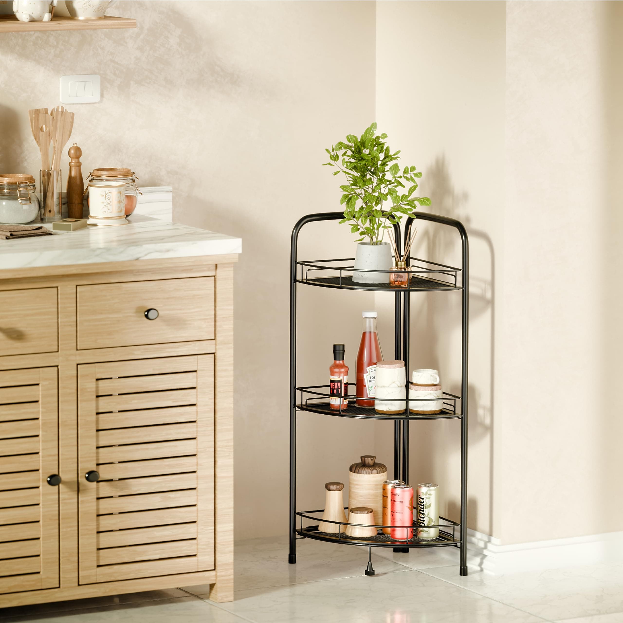 Lifelong 3-Tier Corner Shelf Rack for Kitchen, Bathroom & Living Room | Multipurpose Storage Organizer Stand for Jars,Bottles & Plants|Durable Metal Frame,Space-Saving Corner Design, Anti-Rust Finish