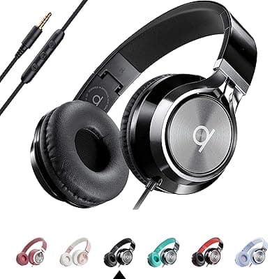 Artix CL750 Foldable Noise Isolating On Ear Headphones Wired with Microphone and Volume Control, Stereo Head Phones Corded with Adjustable Headband for Computer, Laptop and Cell Phone (Black)
