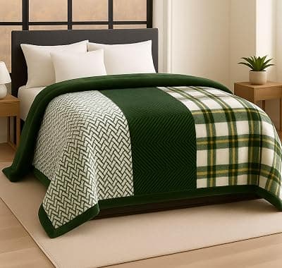 BSB HOME Supersoft Printed Mink Blanket for Heavy Winter – 600 GSM Ultra Soft Luxurious Embossed Double Bed Blanket, Warm &amp; Fluffy Cozy for Extreme Cold Weather (Green &amp; White, 230 x 220 Cm, 3.5 Kg)