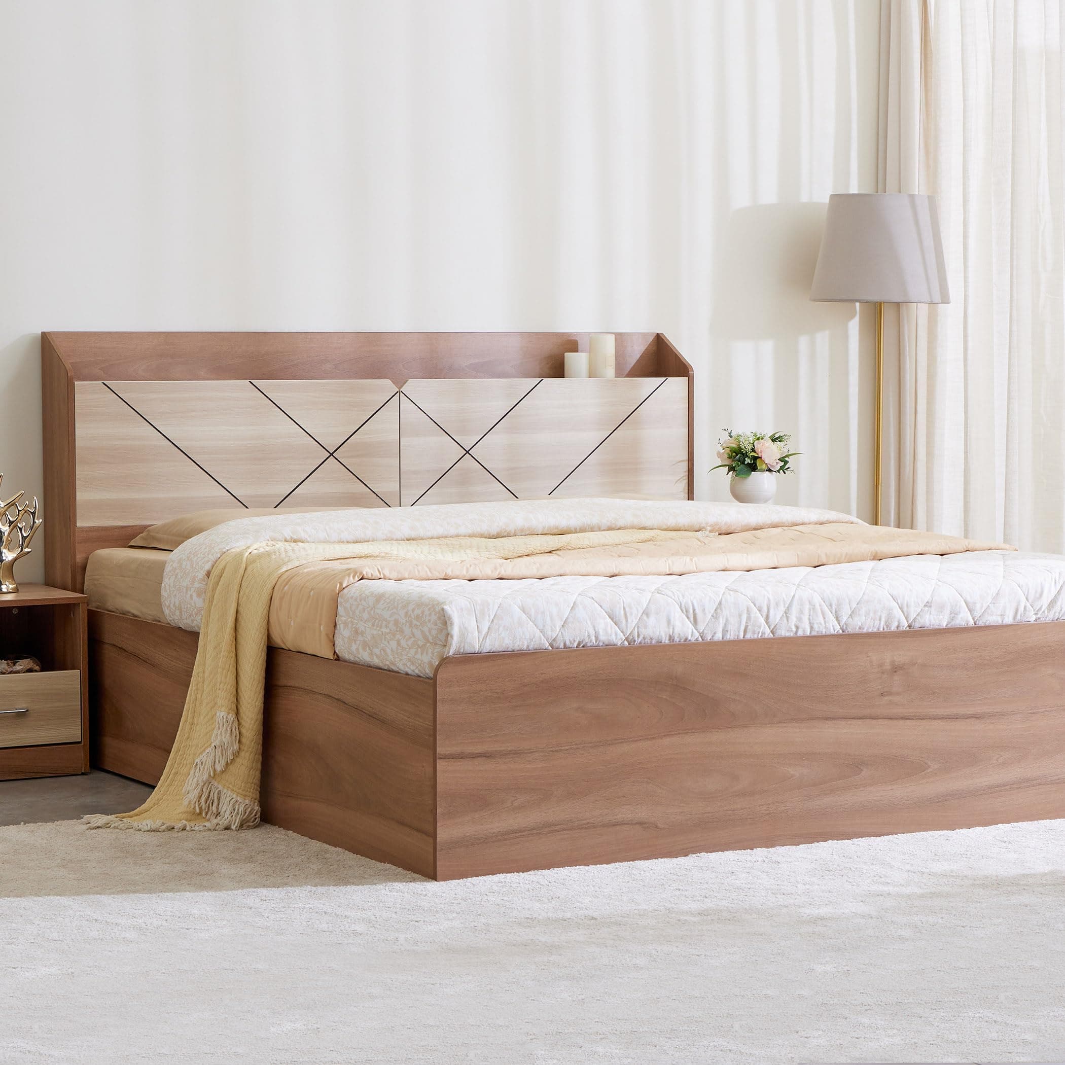 Home Centre | Helios Reynan | Engineered Wood | Hydraulic Storage | King Beds | White | 1 Year Warranty