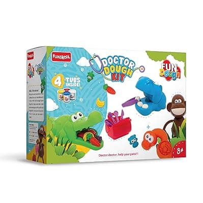 Fundough Funskool Doctor Dough Kit, Play Set for Kid, 4 Colorful Tubs of 50g Each (200g Total), Learning, Fun & Engaging Activity, Multicolour, Gift Set for Kids, Age 3+ Years