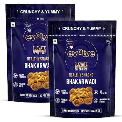 Evolve Baked Bhakarwadi Healthy Snacks for Kids, Adults | Gluten Free, No Artificial Colors or Preservatives, Freshly Made, Ready to Eat, Crunchy Masala Flavor - 100g Pack of 2