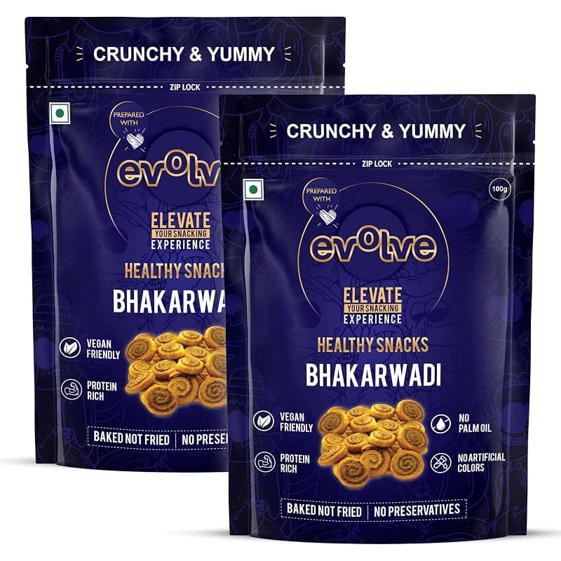 Evolve Baked Bhakarwadi Healthy Snacks for Kids, Adults | Gluten Free, No Artificial Colors or Preservatives, Freshly Made, Ready to Eat, Crunchy Masala Flavor - 100g Pack of 2