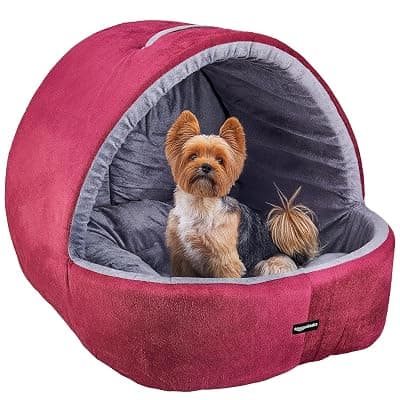 Amazon Basics Memory Foam Premium Small Size Dog and Cat Cave Pet Bed | for Cats and Kittens |Memory Foam, Small 49 x 48 x41cm | Wine
