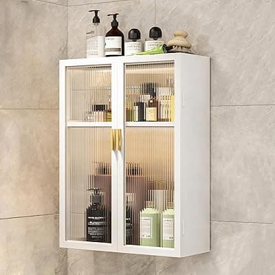 MIORAH Bathroom Storage Cabinet | Bathroom Accessories Set, Washroom Organiser Cabinet | 2 Layer, Space Saving Carbon Steel Shelf, White, 40 cm, Pack of 1