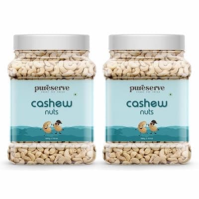 Pureserve Premium Whole Cashews 1Kg (500g*2) - Super Crunchy &amp; Naturally Sweet | Rich in Protein &amp; Healthy Fats | Ideal for Snacking, Cooking &amp; Gifting | Vegan &amp; Gluten-Free