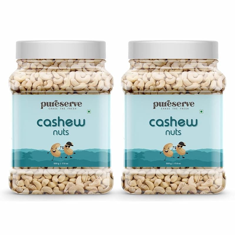 Pureserve Premium Whole Cashews 1Kg (500g*2) - Super Crunchy &amp; Naturally Sweet | Rich in Protein &amp; Healthy Fats | Ideal for Snacking, Cooking &amp; Gifting | Vegan &amp; Gluten-Free