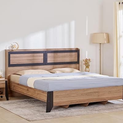 Home Centre Helios Amberly King Bed |Engineered Wood King Bed| (Brown) |1 Year Warranty