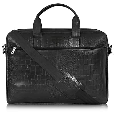 TRUFLO Vegan Leather (PU) Croco‑Texture Laptop Briefcase | Fits up to 15.6-inch Laptop | Slim Office & Travel Bag | Black Croco