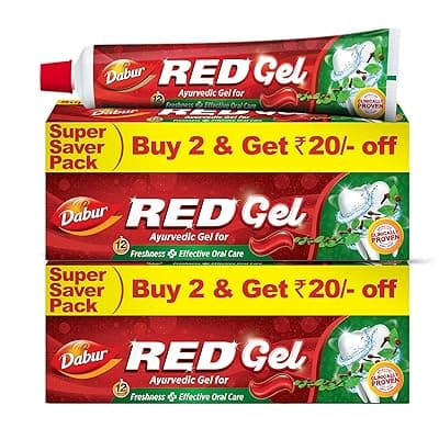 Dabur Red Gel Ayurvedic Toothpaste - 600g (150g x 4) | Reduction in Bad Breath, Plaque &amp; Gingivitis | Freshness with Protection | For Healthy Gums &amp; Effective Dental Care