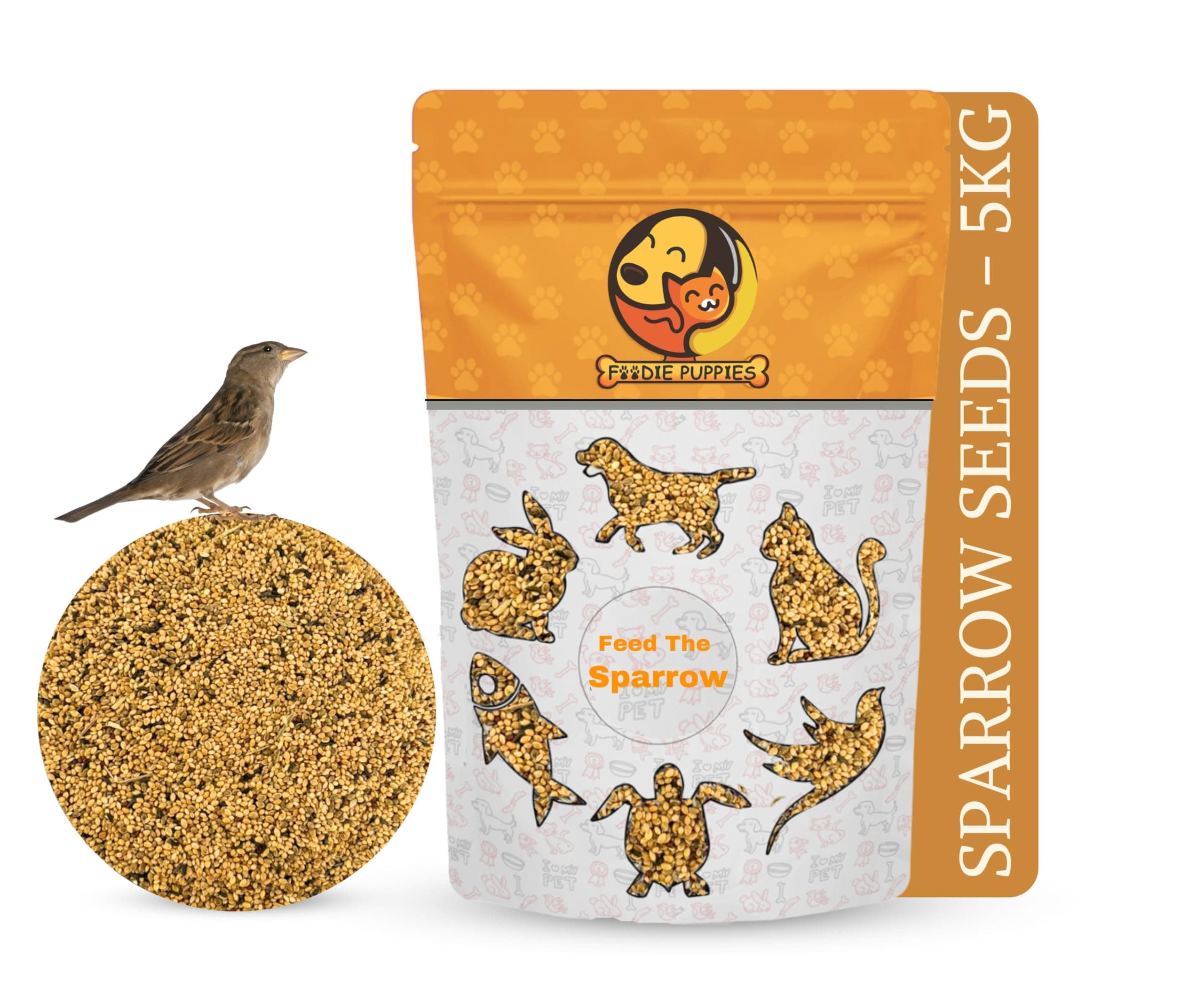 Foodie Puppies Sparrow Bird Food (5Kg, Pouch) | Natural & Healthy Premium Seed Mix | Easy-to-Digest Daily Nutrition for House Sparrows & Wild Birds | Rich in Protein, Fibre & Essential Vitamins
