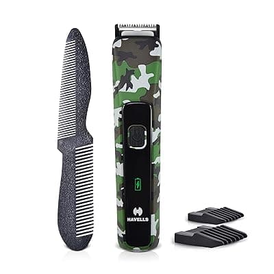Havells Bt5113 Rechargeable Beard Trimmer,Super Fast Charge,Trimming Lengths Upto 13 Mm For Multiple Styles (Military) (Black&amp;Green),Men