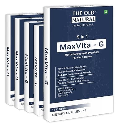 Maxvita -G Multivitamin with Probiotic 50 Tablets I Combination Of 9 In 1 Blends - Vitamins, Minerals, Prebiotic & Probiotic (Pack of 5 Strips - 50 Tablets)