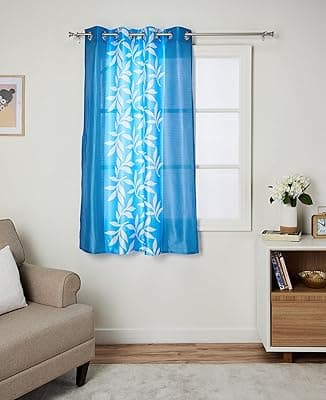 Amazon Brand - Solimo Premium Polyester Cotton Curtains | Floral Print | 150 GSM | Light-Filtering | Tape Top | 5 Feet (Set of 2, Aqua)