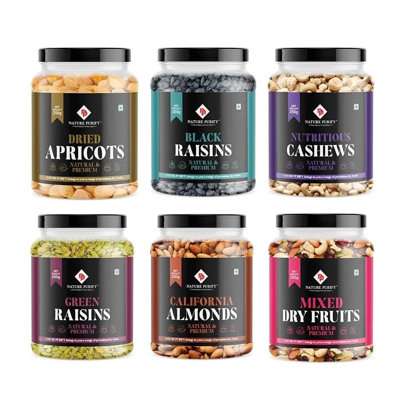 Nature Purify Dry fruits Combo 1.5 kg (Almond, Cashew, Apricot, Green Raisins, Black Raisins &amp; Mixed Nut)