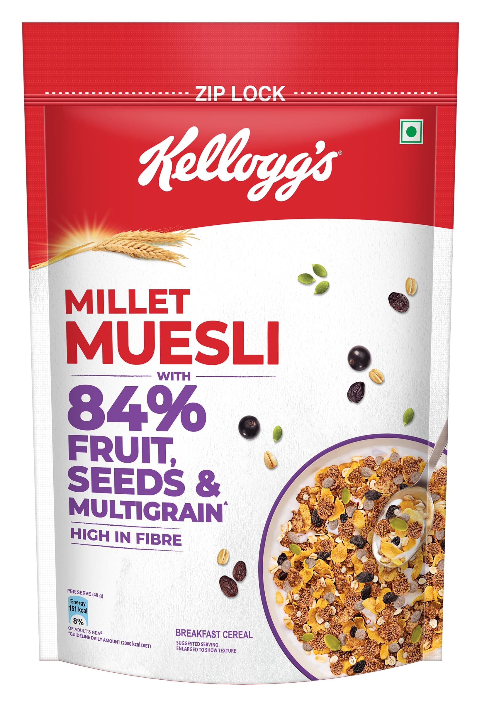 Kellogg's Millet Muesli with 84% Fruit, Seed & Multigrain| Power Breakfast | No Maida No Palm Oil | India's No 1 Muesli | 1000g