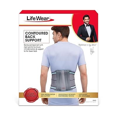 Life Wear Contoured Back Support, Adjustable, Breathable Lumbar Belt with 4 Metal Stays for Lower Back Pain Relief, For Acute and Chronic Pain, Injury Recovery, and Post-Operative Support, Size (S)