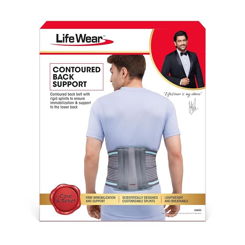 Life Wear Contoured Back Support, Adjustable, Breathable Lumbar Belt with 4 Metal Stays for Lower Back Pain Relief, For Acute and Chronic Pain, Injury Recovery, and Post-Operative Support, Size (S)