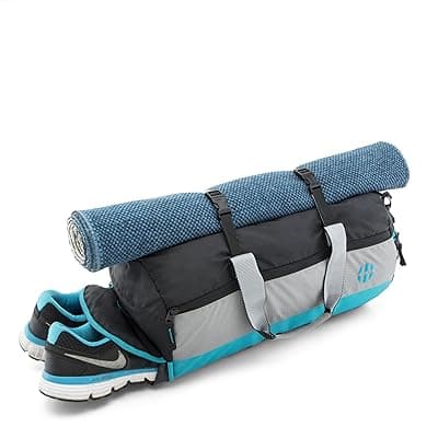 Harissons Trinity 28L Water Resistant Sports Duffel Gym Bag for Men & Women with Shoe Compartment & Yoga Mat Holder (Black & Turquoise)