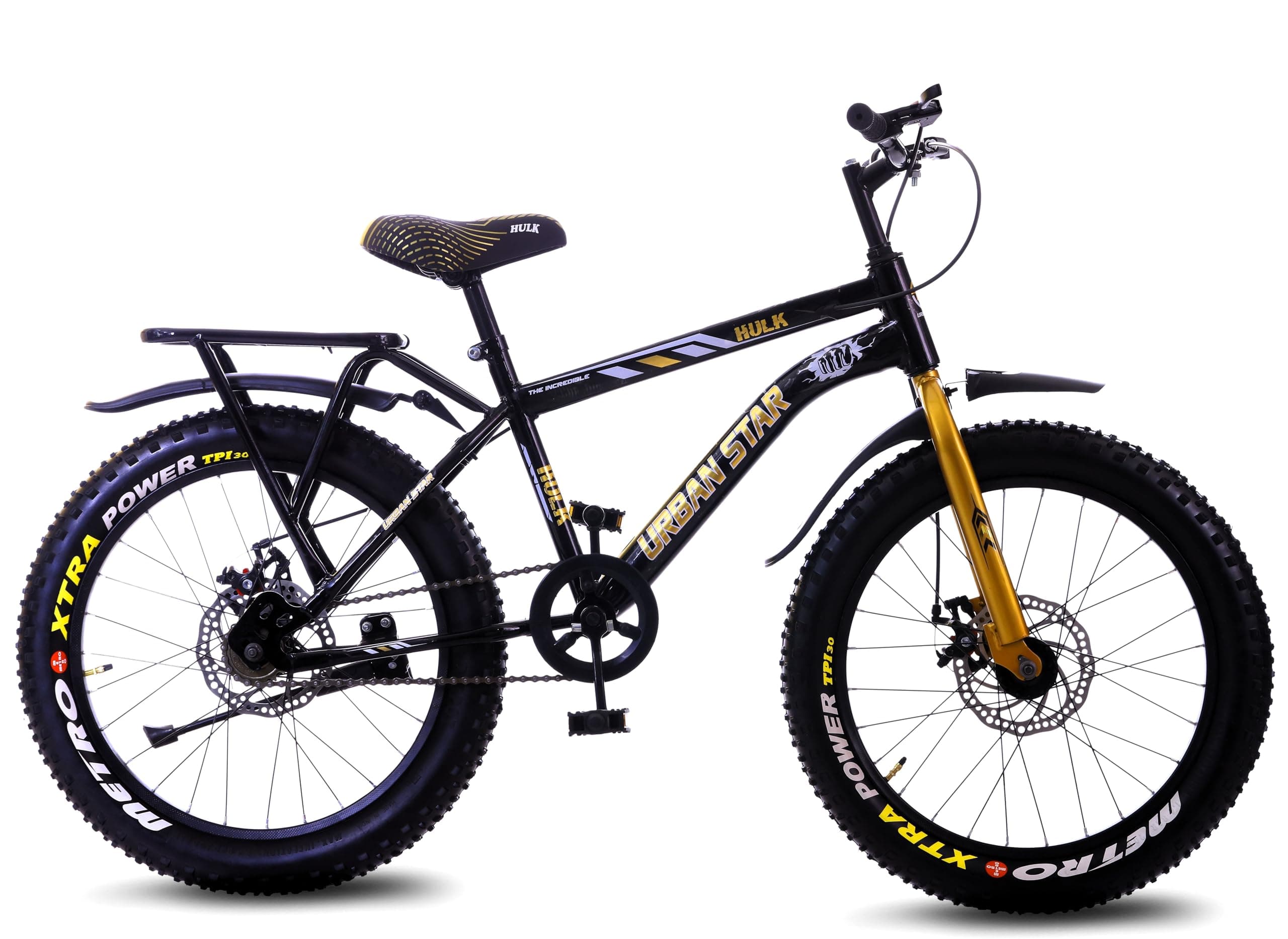 URBANSTAR Hulk | IBC | 20T BMX | in-Built Carrier | D/D | Fat Tyres | Semi Assembled | 20 T (inch) Fat Tyre Cycle (Single Speed, Black, Rigid)
