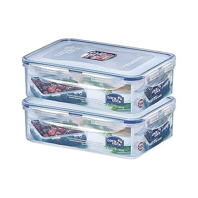 Lock & Lock Classics Rectangular Plastic Airtight Food Storage Containers with Leak Proof Lid, 1.6 Liter, Set of 2, Transparent (HPL824 x 2)