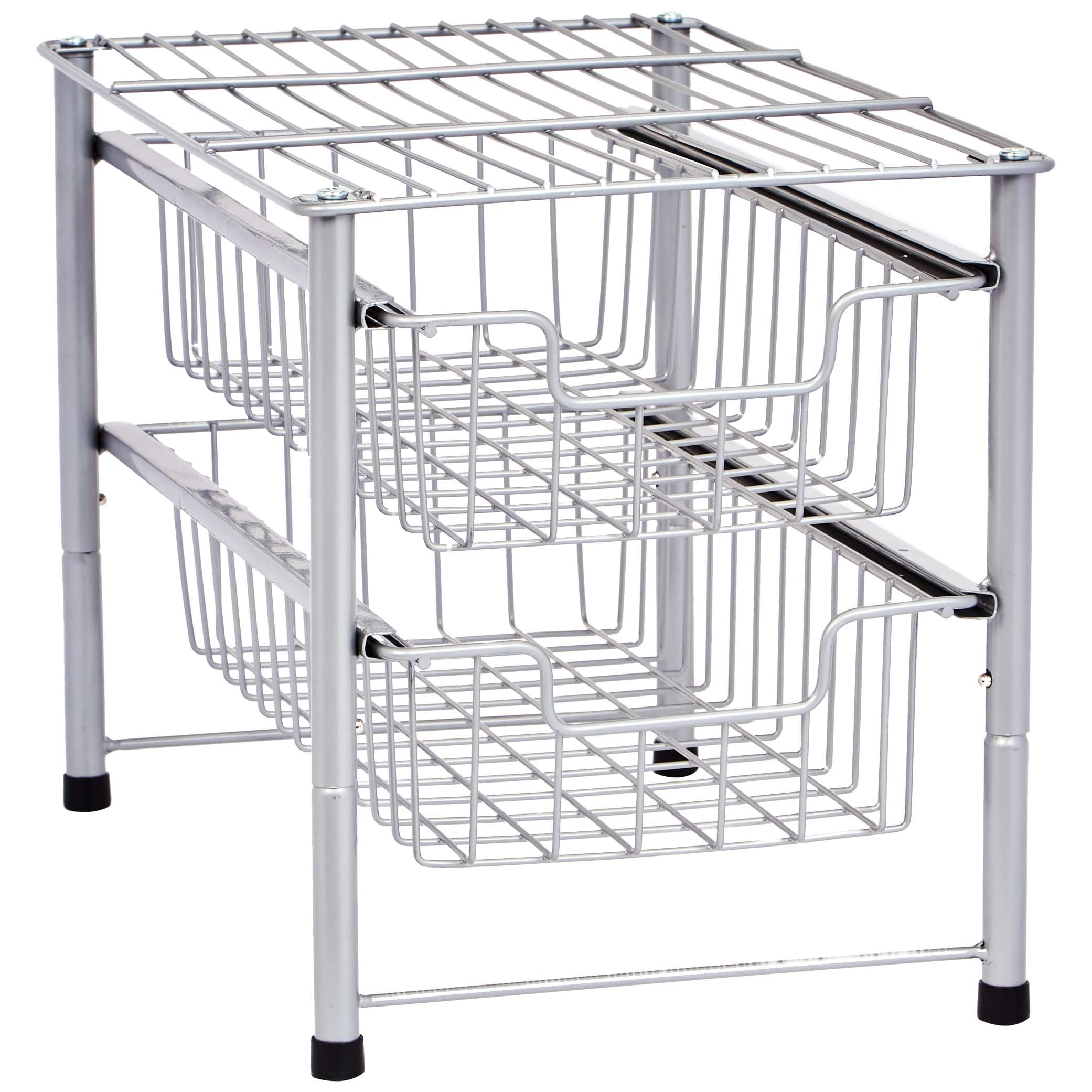 amazon basics 2-Tier Sliding Drawers Basket Storage Organizer, Silver