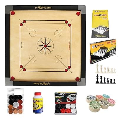 Carrom Board 32 INCH Full Size with 1.5" Border &amp; (Super) with STRICKER &amp; Accessories and Vista 11 INCH Chess Conquer Gift Set
