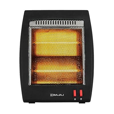 Bajaj RHX-2 Halogen Heater | 2 Heat Settings-400W/800 Watts | Noiseless Operation | DuraElement With 1-Yr Heating Element Warranty | Convection Room Heater For Winter | 2-Yr Warranty 【Black】