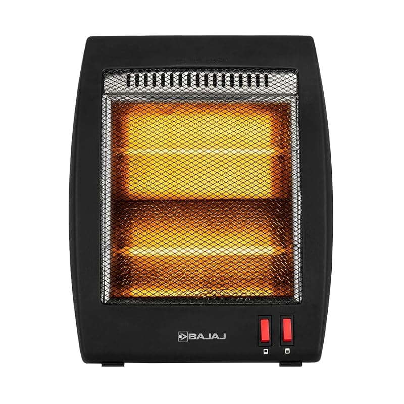 Bajaj RHX-2 Halogen Heater | 2 Heat Settings-400W/800 Watts | Noiseless Operation | DuraElement With 1-Yr Heating Element Warranty | Convection Room Heater For Winter | 2-Yr Warranty 【Black】