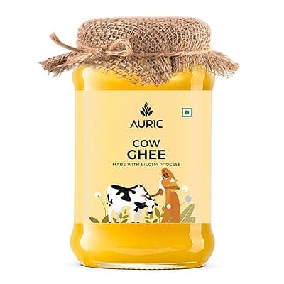 Auric Bilona Cow Ghee 1 Litre Glass Jar- Pure And Natural Desi Ghee - Traditional Curd-Churned - Premium Artisanal Desi Ghee - Diet Friendly With Rich Taste