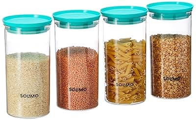 Amazon Brand - Solimo Airtight Plastic Storage Containers, Set of 4 (1,400 ml each) (Blue)