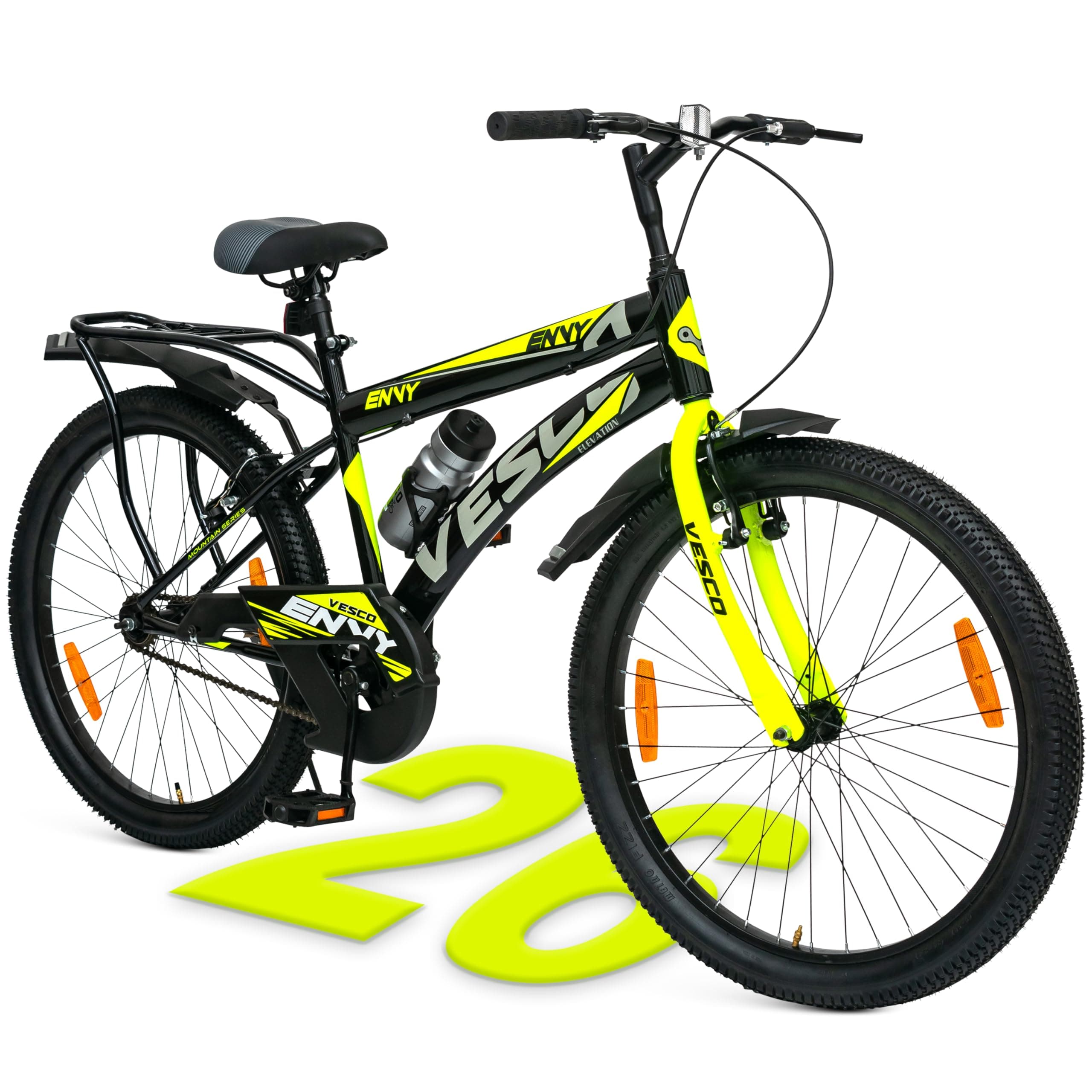 VESCO Envy Black 26T Road Bike with Inbuilt Carrier | Rigid Supsension | 17 Inch Frame | Cycle for Boys/Men (Single Speed)