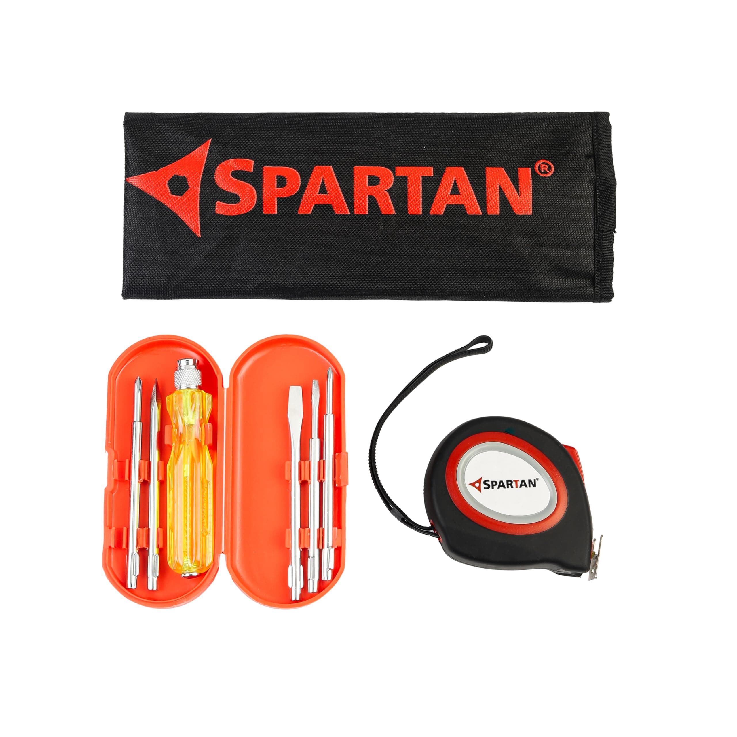 Spartan 5 In 1 Screwdriver Kit with 5m x 19mm Zest Steel Measuring Tape | Unbreakable ABS Case, Easy Lock Button | DIY, Home Repair, Craftsmen, Engineers & Professional Tool Set | Combo Set